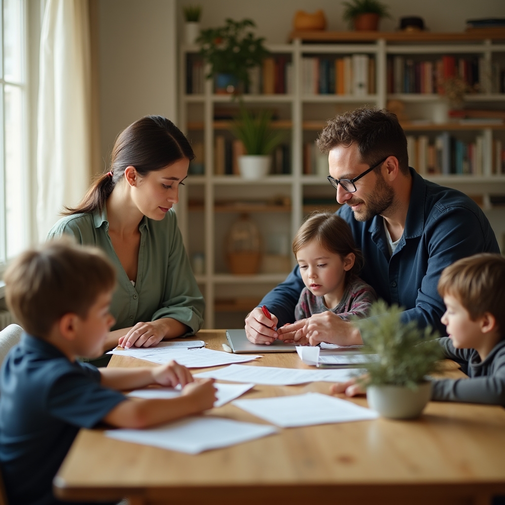 Familie beim gemeinsamen Gespräch über Finanzen